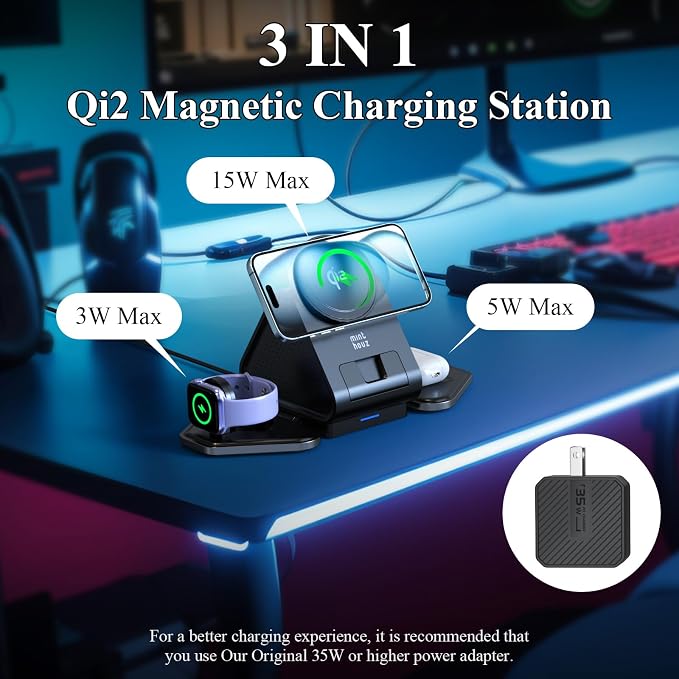 3 in 1 Charging Station, Mag Safe Wireless Charger Stand, Qi2 Certified - Image 9