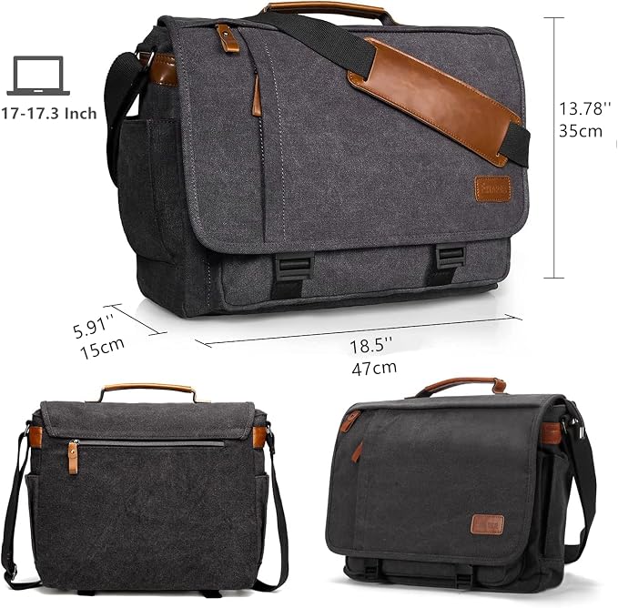 ESTARER Men Messenger Bag 17-17.3 Inch Laptop Bag Water-resistant Canvas - Image 4