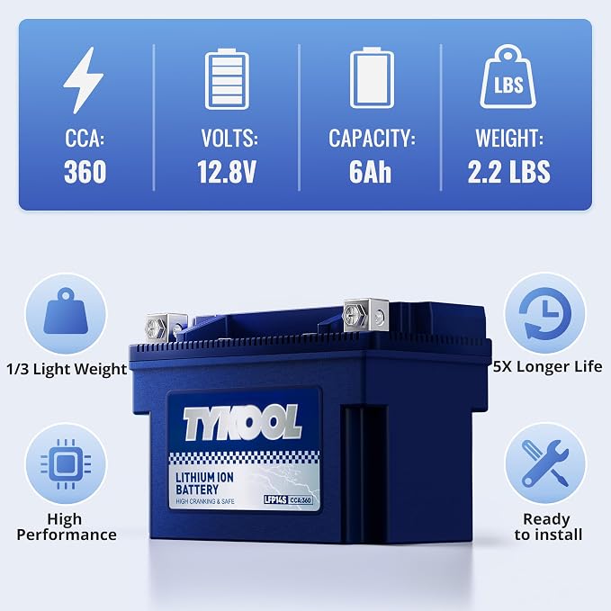 TYKOOL YTZ14S/YTZ12S High Performance Lithium LiFePO4 Motorcycle Battery - Image 5