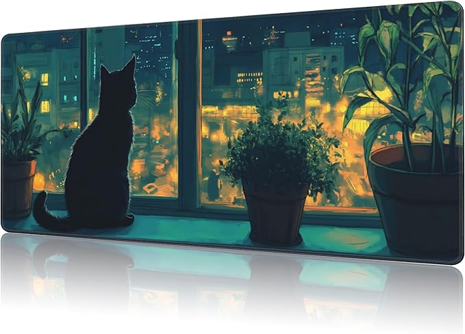 Mouse Pad Large Cat Sitting on The Windowsill Non-Slip Game Desk Mat by NIYLYNSYN