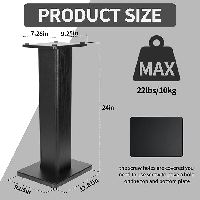 24 Inch Speaker Stands Wood Grain Universal Floor Speaker Stands Pair Heavy - Image 2