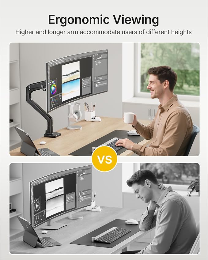 monTEK Heavy-Duty Monitor Arm for 17-57" Ultrawide Curved Screen, Supports up - Image 6