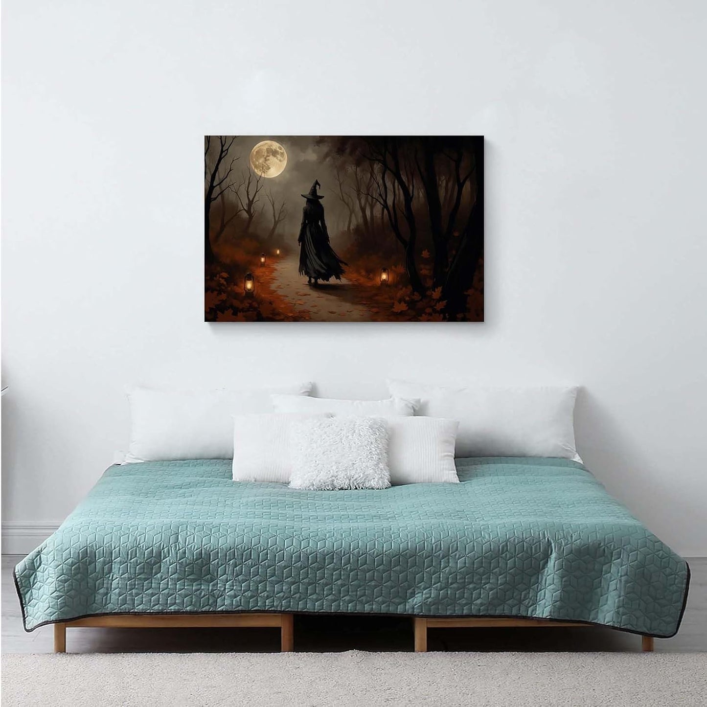 JFHCQJPK Moonlight witch poster dim lantern Halloween decoration Gothic style dark retro college style canvas wall art suitable for living room bedroom28x40in Frameless