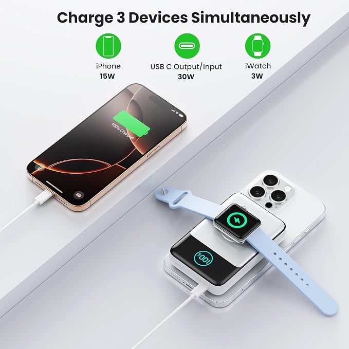 Magnetic Portable Charger for iPhone, 3-in-1 10800mAh Qi2 15W Wireless Power - Image 6