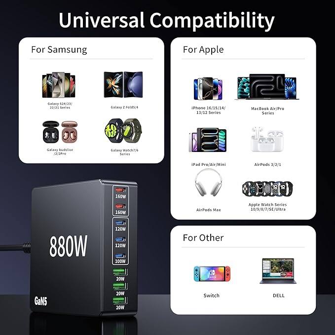 880W USB C Charger Block Charging Station 8 Port Fast GaN Chager 140W 160W PD - Image 3