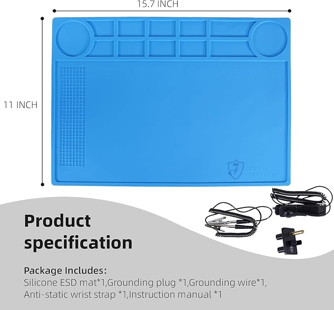 Kaisi Anti-Static Mat with ESD Wrist Strap and Grounding kit, Silicone - Image 8