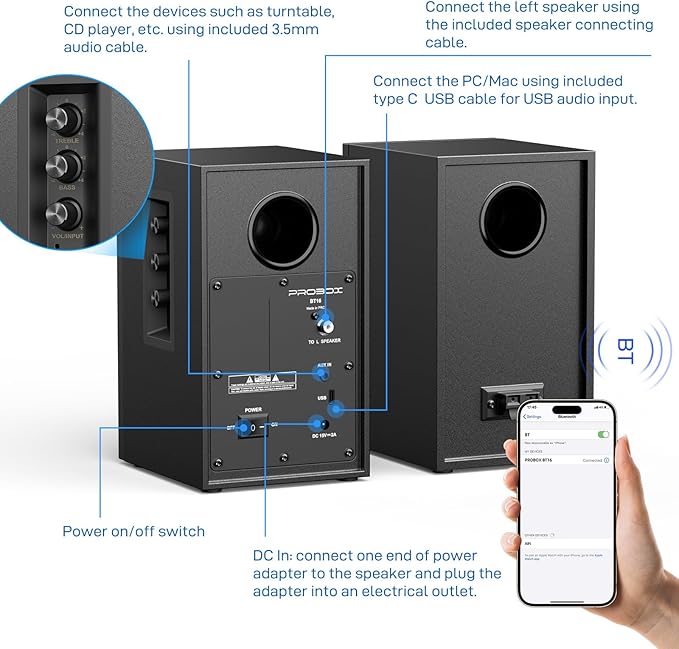 BT16 Active Bookshelf Speakers 3.5" Woofer - Image 6