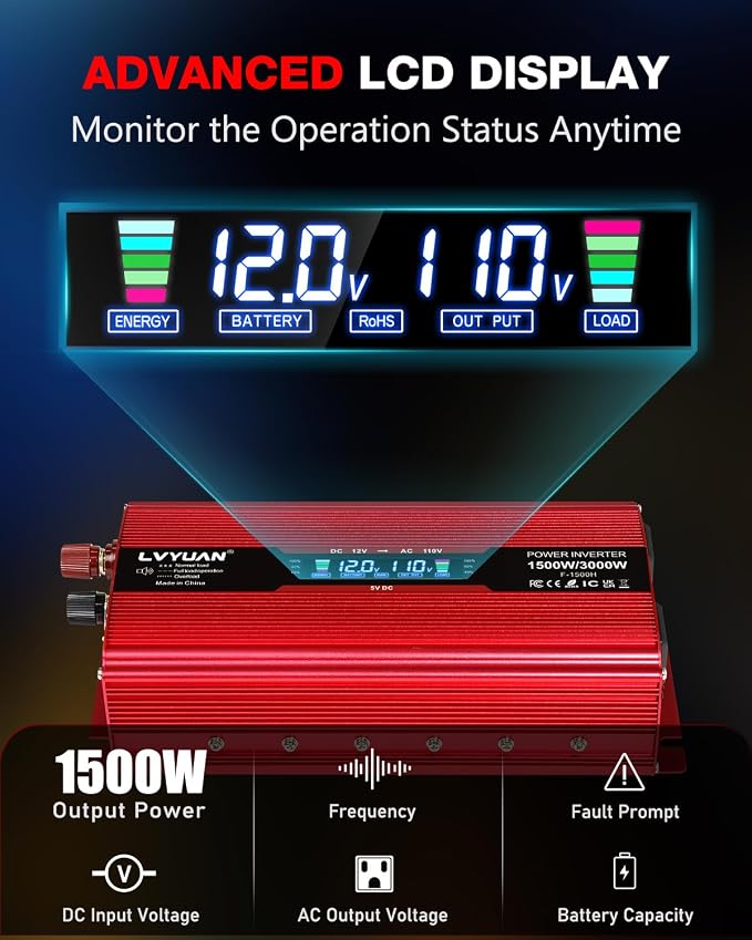 LVYUAN 1500W Car Power Inverter 12V to 110V DC to AC - Image 3