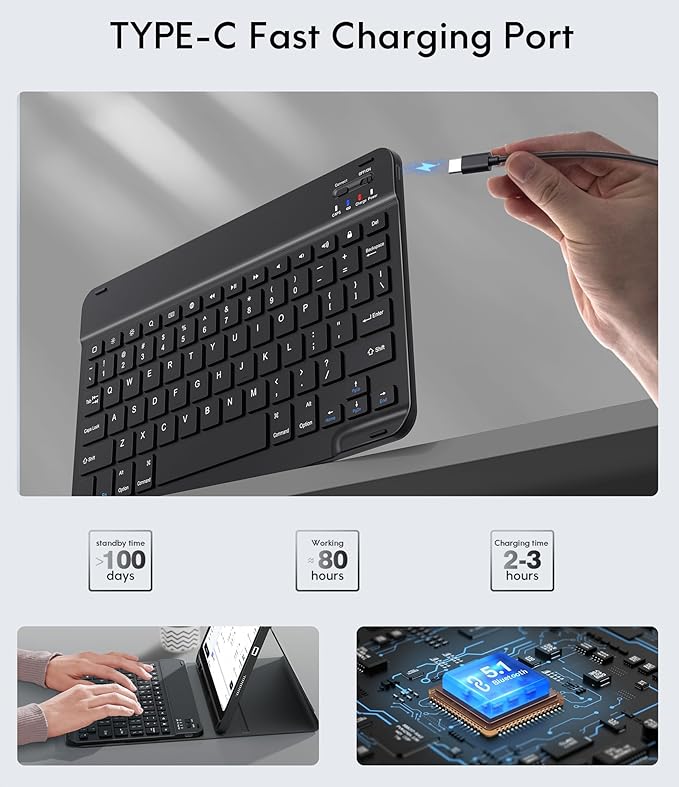 CHESONA Keyboard Case for iPad 11th/10th Generation, Detachable Wireless - Image 6