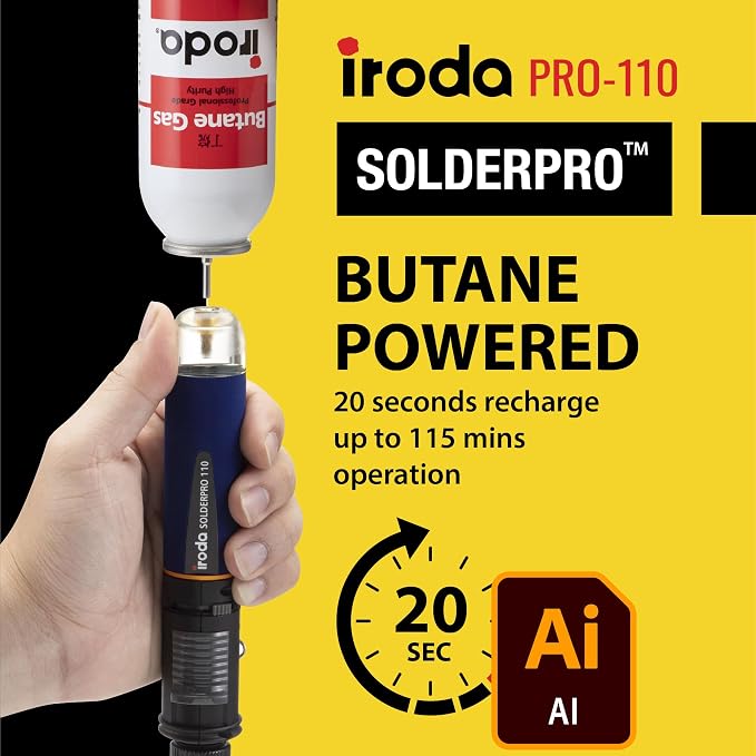 IRODA SolderPro 110 Cordless Butane Soldering Iron Kit, 115 MIns Run Time - Image 9