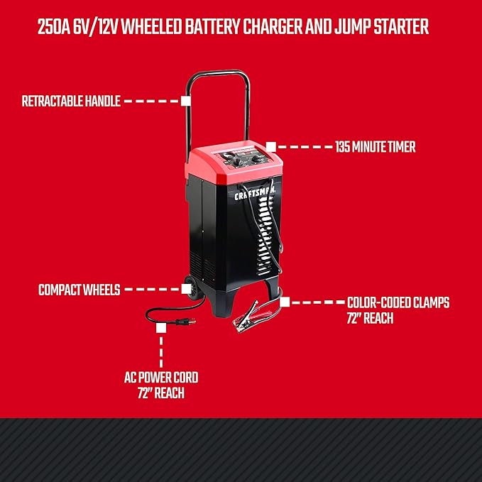 CRAFTSMAN Wheeled Manual 10A Car Battery Charger and 250A Engine Starter - Image 7