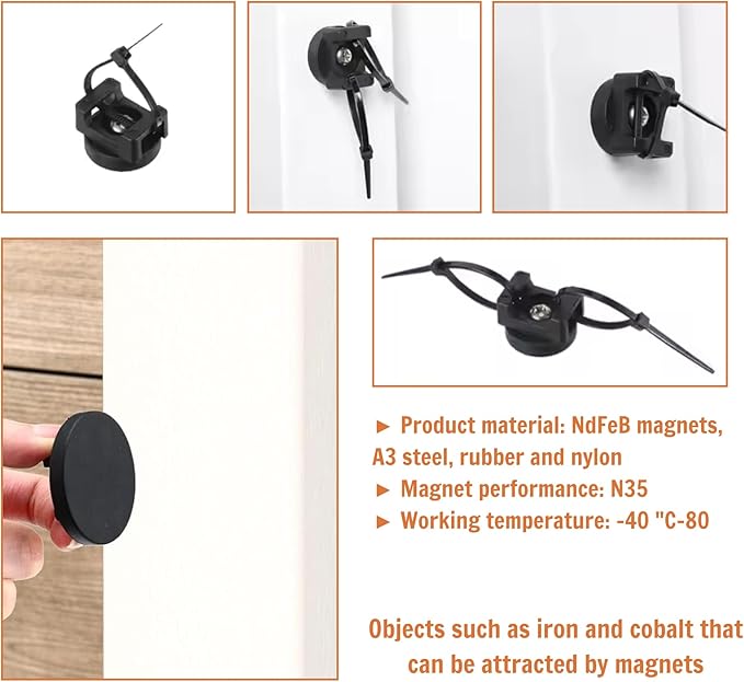 15Pcs Magnetic Cable Clips Zip Tie Mount Base, Cable Ties Holder, Electrical - Image 5