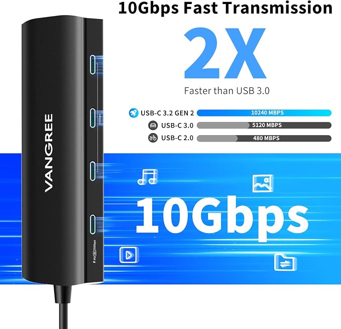 USB C to USB C Hub 10Gbps, 3 USB 3.2 Gen 2 Ports, 4K@60Hz HDMI, 100W PD - Image 3