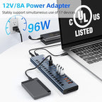 Powered USB Hub 10Gbps, 17 Ports 96W USB 3.2 Hub, 12V/8A Power Adapter - Image 5