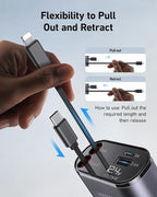 Car Phone Charger Adapter 2Pack Retractable Car Charger 4in1 Fast Charging Dual - Image 5