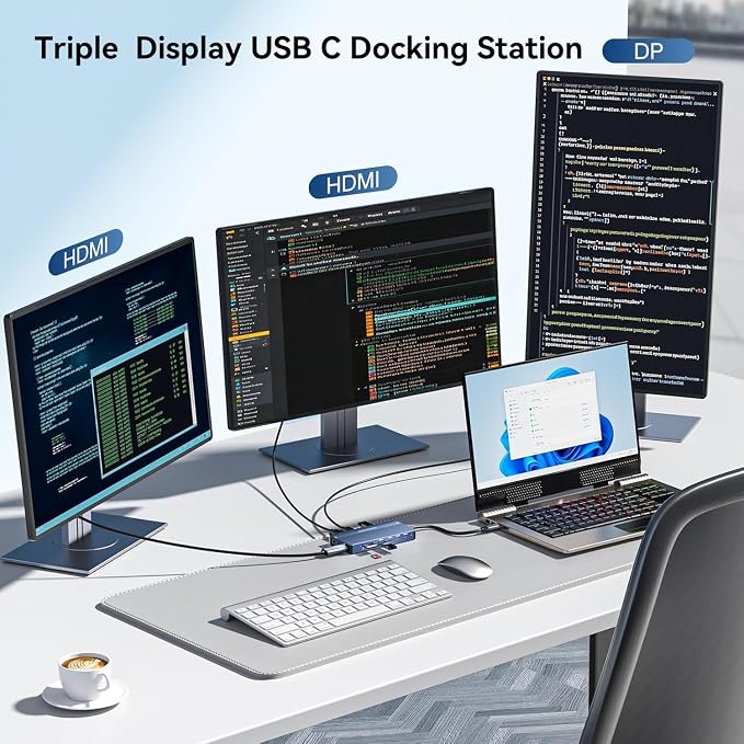 USB C Hub USB C Docking Station Dual Monitor14-IN-1 Triple Display Multiport - Image 3