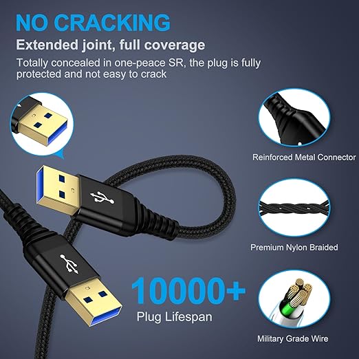 USB to USB Cable, 2 Pack 10 FT USB-A to USB-A Male to Male USBCable Double End - Image 7