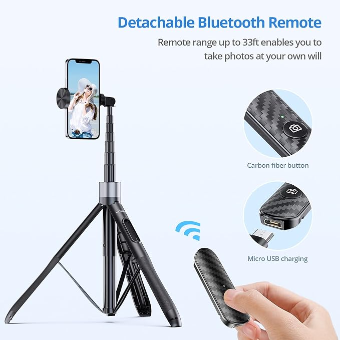 ATUMTEK 60" Selfie Stick Tripod, All in One Extendable Phone Tripod Stand - Image 6