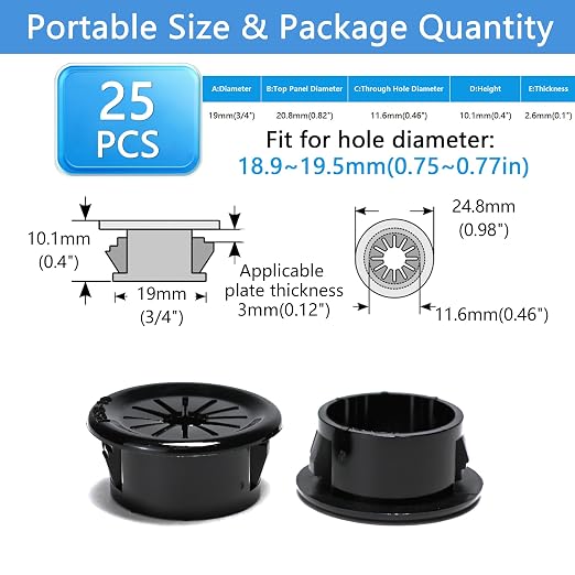25 Pcs Cable Grommet, Snap Bushing 3/4" Mounting Diameter, Flexible - Image 9