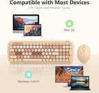 KNOWSQT Wireless Keyboard and Mouse Combo, Light Milktea 100 Keys 2.4 GHz Round - Image 4