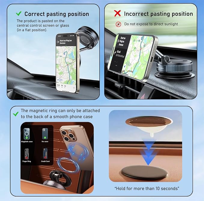 Vacuum Magnetic Phone Holder, 360° Adjustable Magnetic Car Mount, Foldable - Image 9