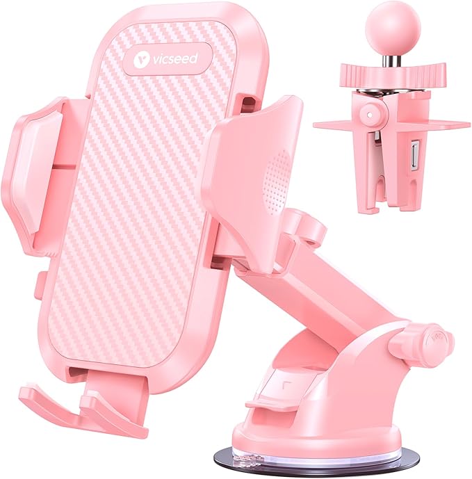 VICSEED Pink Phone Holders for Your Car, 3-in-1 Dashboard Windshield Vent by VICSEED