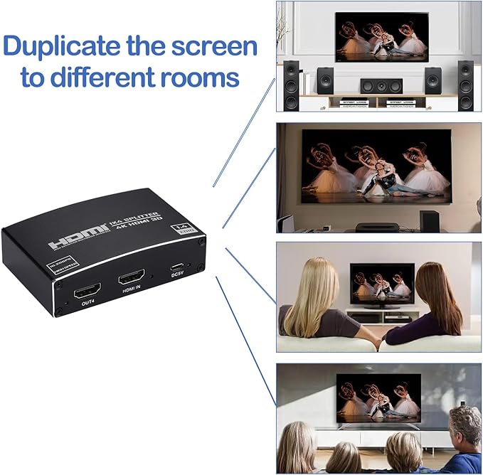 HDMI Splitter 1 in 4 Out, 1x4 HDMI Splitter Audio Video Distributor Box Support - Image 7