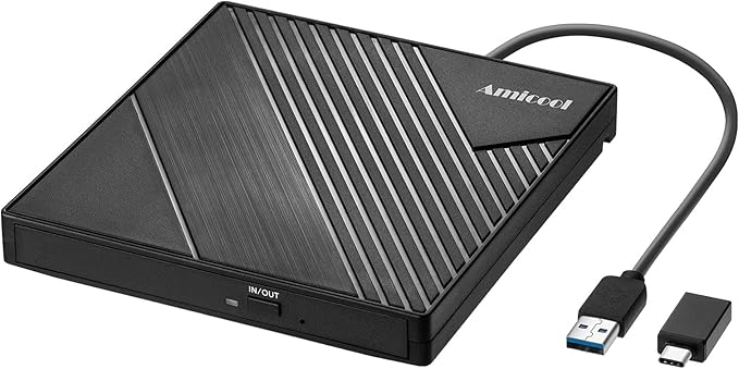 Amicool External DVD Drive USB 3.0 USB C CD Burner CD/DVD +/-RW Optical Drive by Amicool
