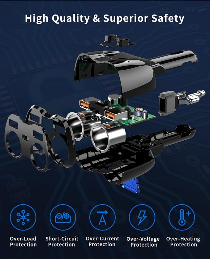 Cigarette Lighter Splitter, SUPERONE 180W 2-Socket Cigarette Lighter Adapter - Image 6