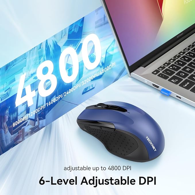 TECKNET Rechargeable Jiggler Wireless Mouse 4800 DPI Silent USB A & Bluetooth - Image 6