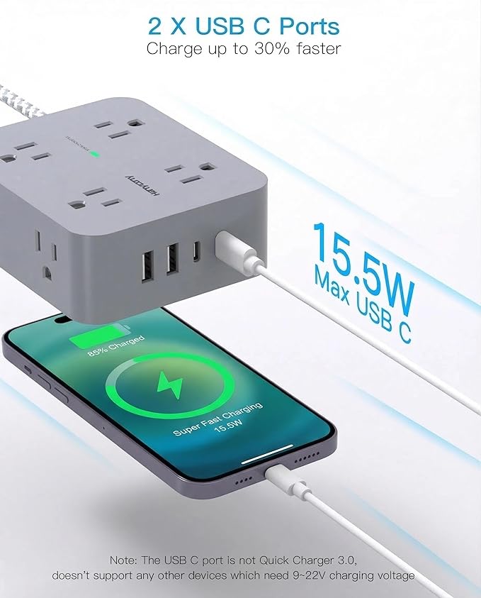 HANYCONY 6 Ft Surge Protector Power Strip - Image 4