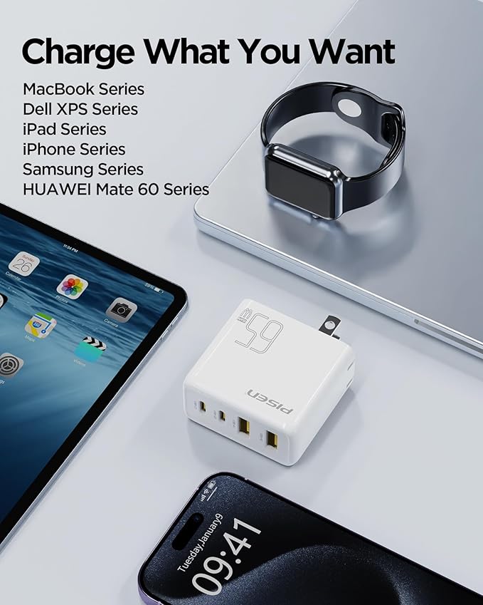 PISEN 65W USB C Fast Charger - 4FT USB-C Cable - Image 3