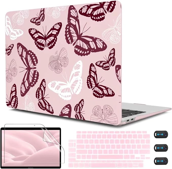 CISSOOK Butterfly Case for MacBook Air 13 Inch Pink 2021 2020 2019 2018 Release by CISSOOK