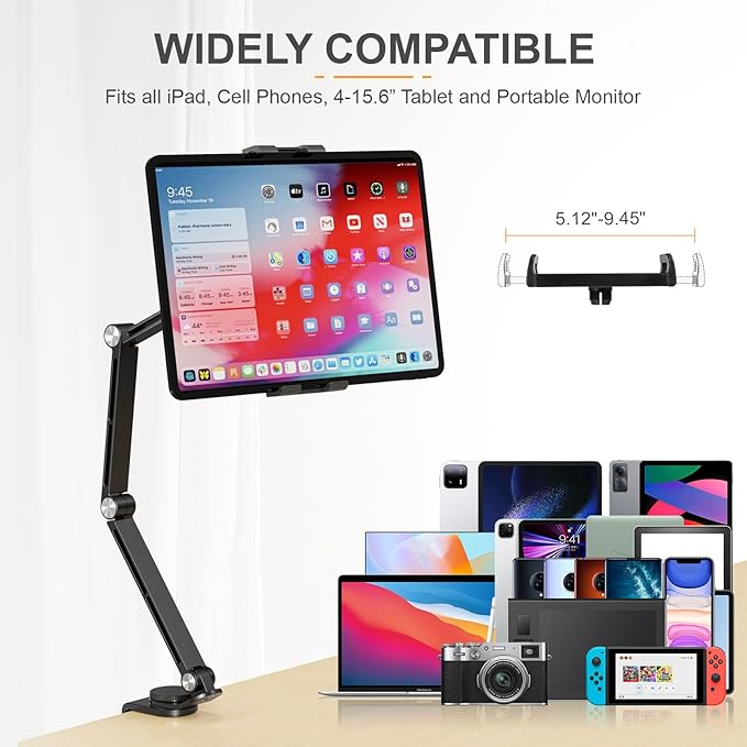 Tablet Stand Holder, Adjustable Foldable Tablet Arm iPad Desk Mount - Image 2