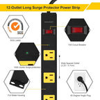 SURAIELEC 12 Outlet Long Metal Power Strip, 15FT Cord Surge Protector, Angled - Image 2