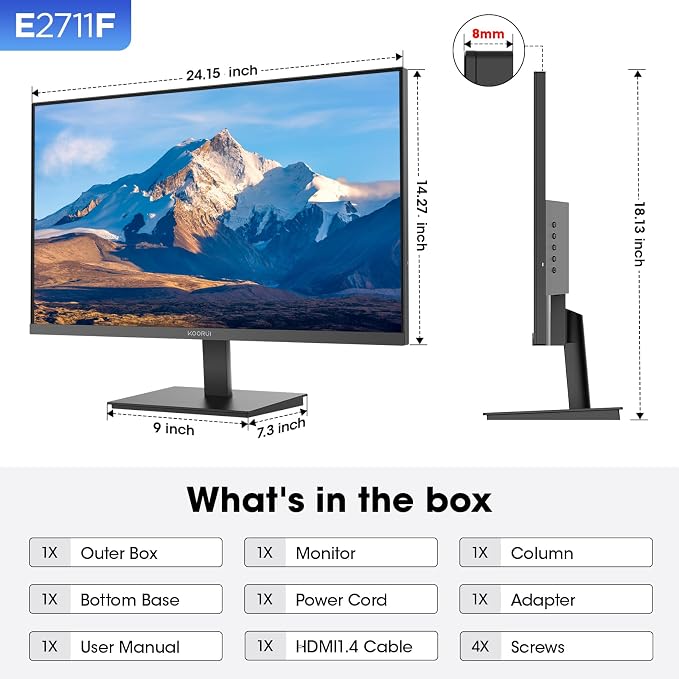 KOORUI 27 Inch Monitor, Full HD 1080P 100Hz Computer Monitor, IPS Display - Image 7