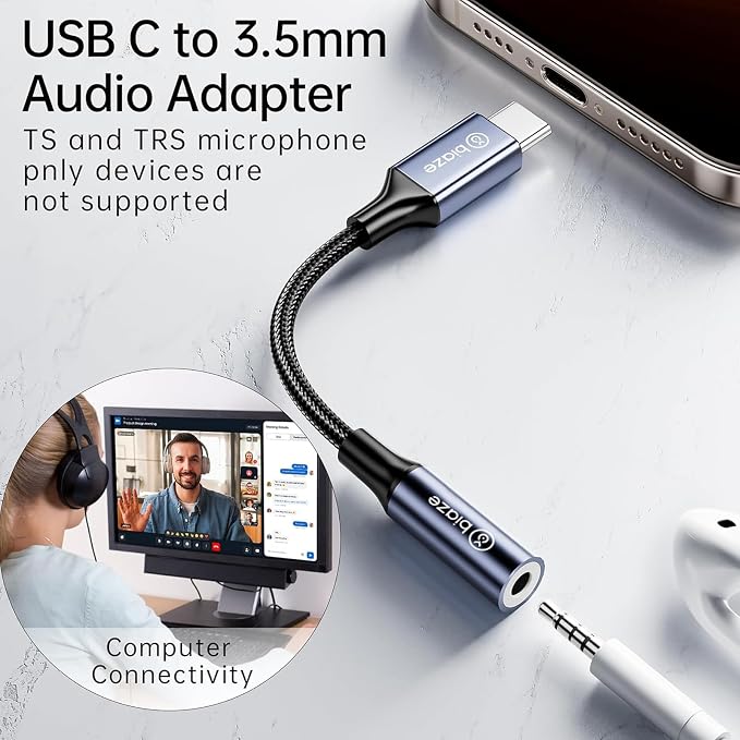 USB C to 3.5mm Headphone Jack Adapter, USB C to Aux Audio Dongle Adapter - Image 2
