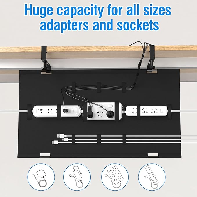 No Drill Under Desk Cable Management Tray, Upgraded Oxford Fabric Wire - Image 2