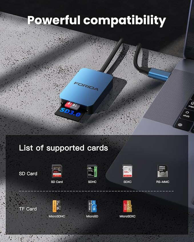 FORIDA USB SD Card Reader, USB C 3.0 High Speed Dual Card Adapter Support - Image 7