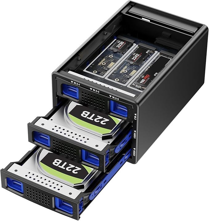 Hybrid 2*2.5/3.5" SATA HDD/SSD+3* M / B+M Key M.2 NVMe Enclosure by Cenmate