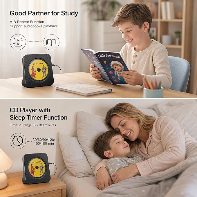 Gueray CD Player Portable Bluetooth Desktop CD Player - Image 6
