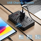 Power Strip with USB Ports, HUNIAN 5 Ft Extension Cord Flat Plug with 8 Outlets - Image 2
