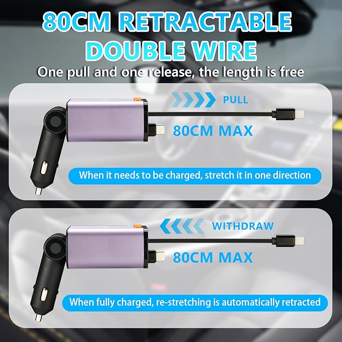 Retractable Car Charger, 5 in 1 Fast Cars Phone Charger 60w, Handsfree Call - Image 5