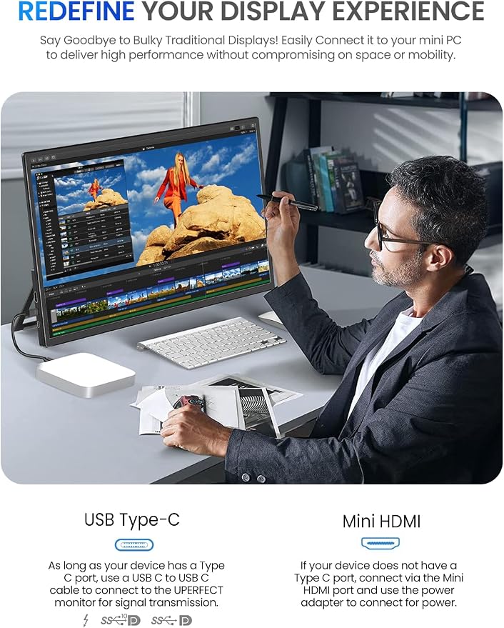 UPERFECT 21.5” 120HZ Portable Monitor w/Kickstand & VESA, Large Portable Gaming - Image 4