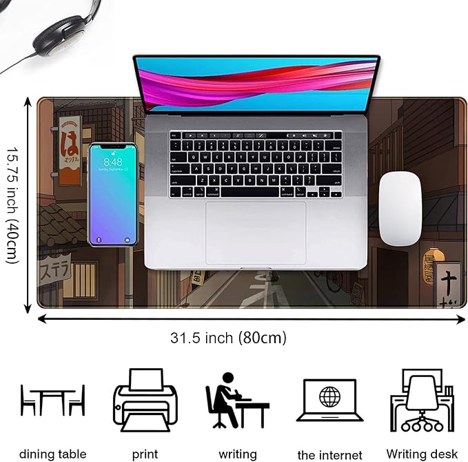 Tokyo Street at Night Kawaii Japanese XL Mouse Pad, Cute Gaming Desk Pads - Image 4