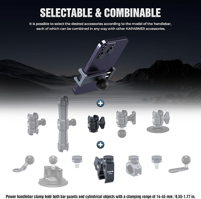 Riding Phone Clip Kit, Dual Knob Single Socket Arm and Aluminium Handlebar Base - Image 6