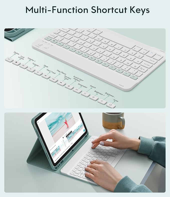 CHESONA Keyboard Case for iPad 11th/10th Generation, Detachable Wireless - Image 5