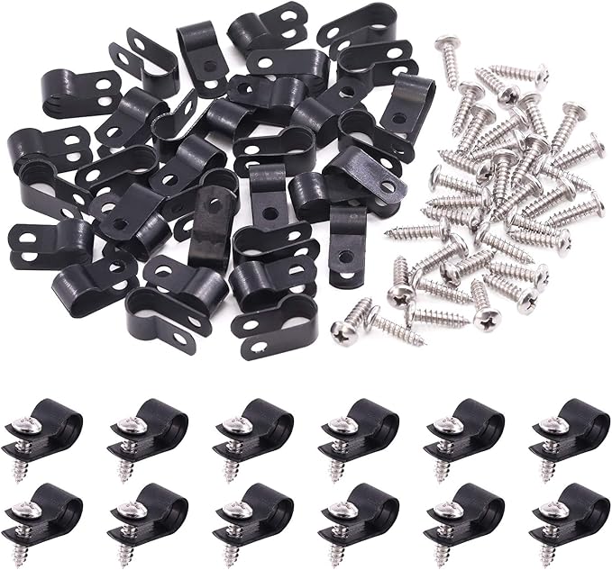 Swpeet 120 Pack Black 5/16 Inch Nylon Plastic R-Type Cable Clips Clamp Kit by Swpeet