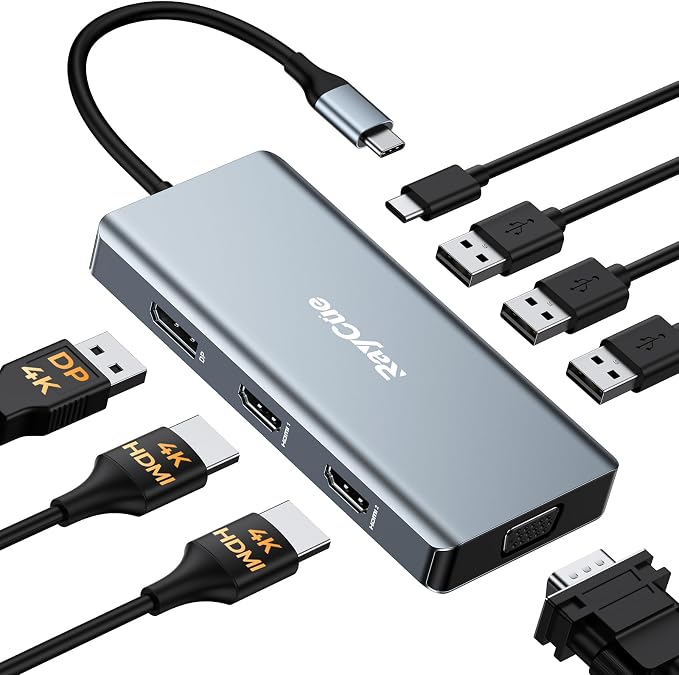 USB C Docking Station Dual Monitor Adapter, 8 in 1 Laptop Docking Station 3 by RayCue