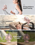 Koonie Portable Clip On Fan, Small USB Battery Operated, 3 Speed Rechargeable - Image 2